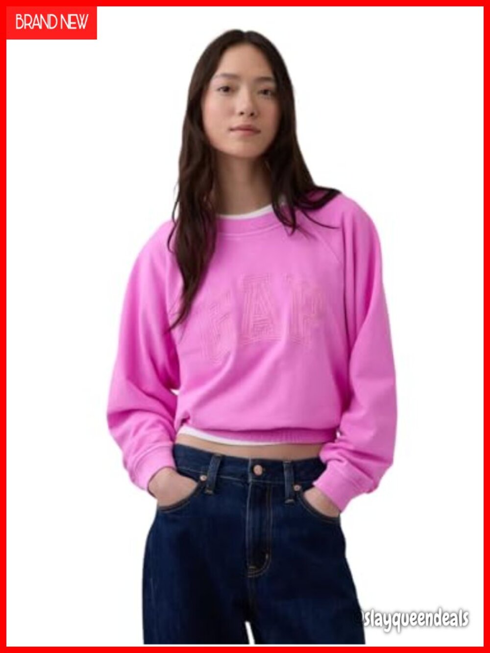 French Terry Logo Crew Sweatshirt - Cotton Polyester Blend, Crew Neck, Pull On